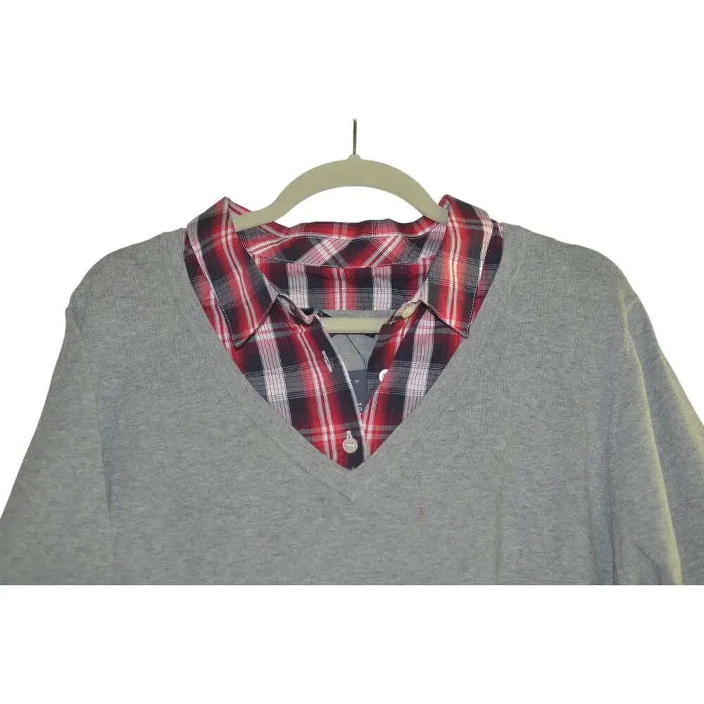 Tommy Hilfiger Plus Size Plaid Twofer Layered Look Sweater In Grey Multi